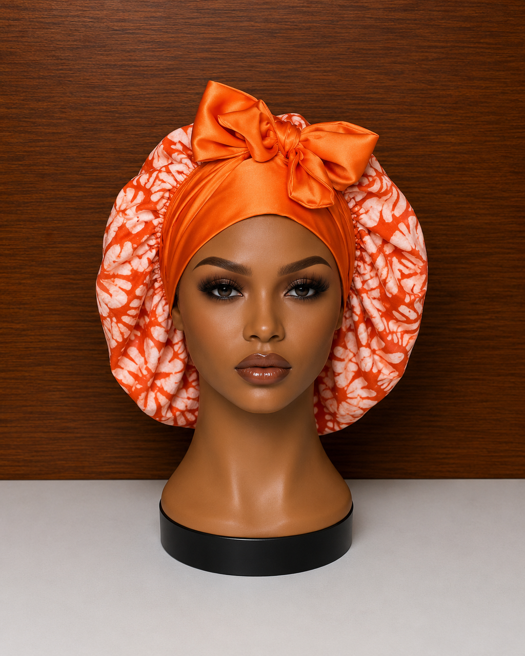 Orange Adire × Silk Reversible Hair Bonnets