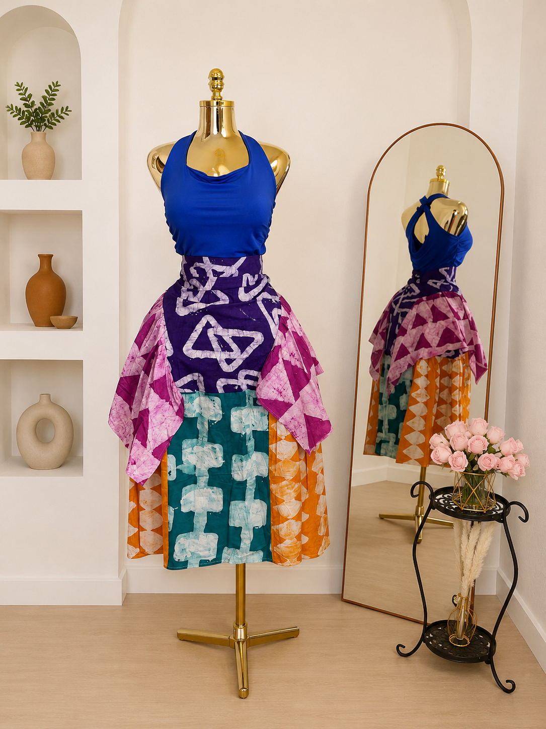 Adire Multicolor Layered Skirt
