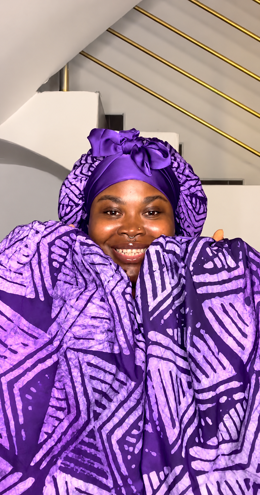 Purple mix Adire × Silk Reversible Hair Bonnets